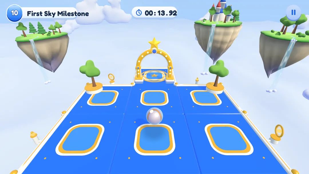 Chapter 1, First Sky Milestone: the golden star arch just ahead of the ball.
